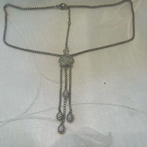 Minimalist Silver Vintage Necklace with Teardrop Charms and Linked Chain